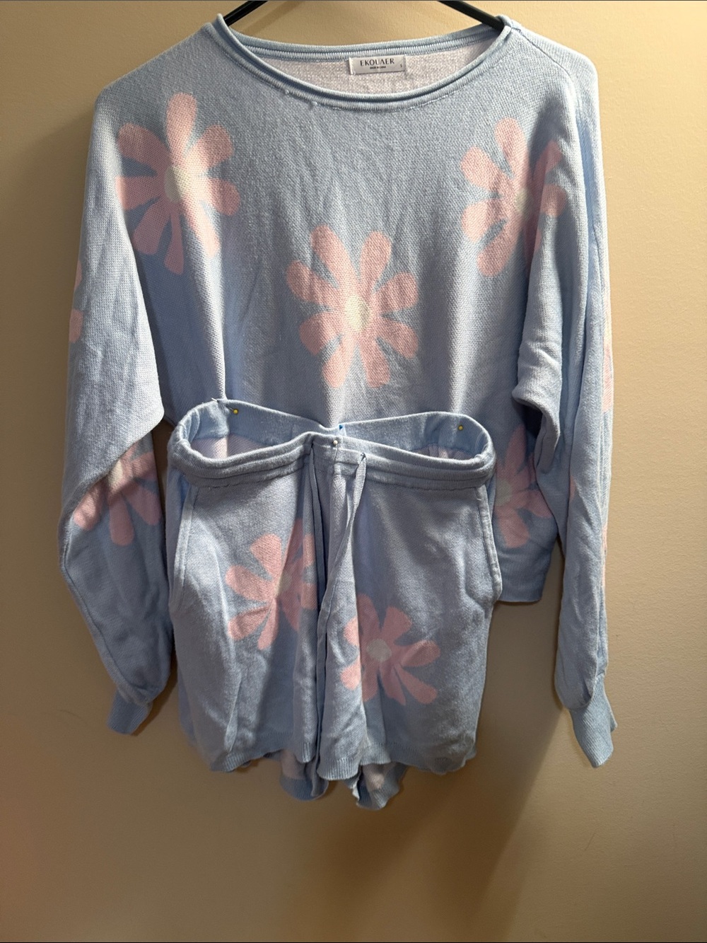 Pastel Blue Lounge Set with Pink Daisy Motif